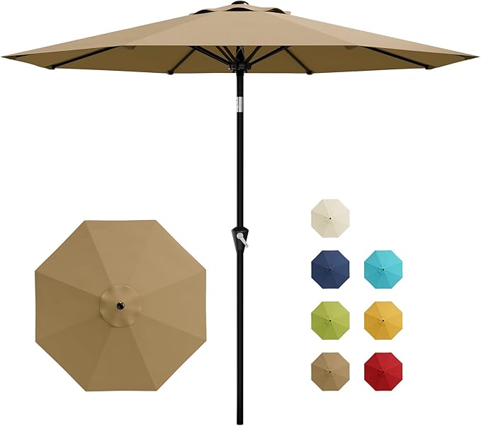Garvee 10FT Patio Umbrella - Outdoor Table Umbrella with Smooth Crank Lift, Push Button Tilt and 8 Sturdy Ribs - Market Umbrella UV Protection Waterproof for Pool, Deck, Yard, Garden (Tan)
