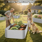 tall 8ft raised beds for gardening, corrugated galvanized shown in use