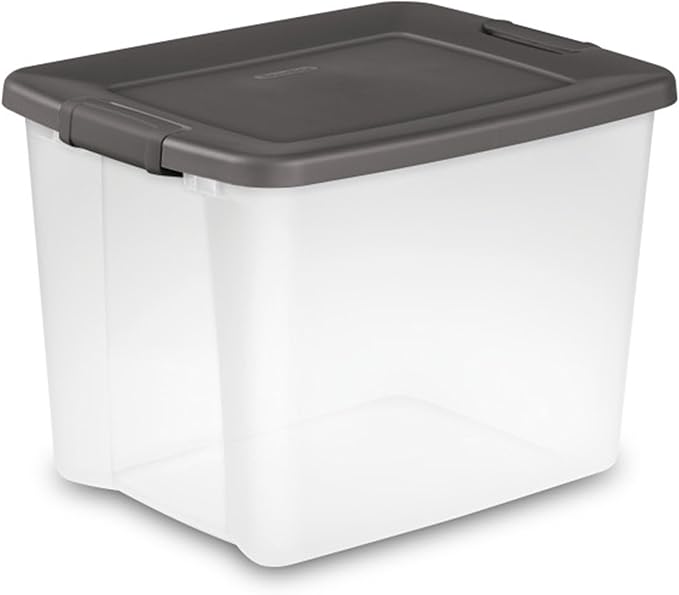 Sterilite 24-Pack ShelfTote, Clear Plastic Storage Bins with Lids, 50 Quart, Gray - Stackable Organizing Container Boxes for Closet, Bathroom, and Office