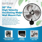 hurricane pro high velocity oscillating wall fan, 3, close-up detail