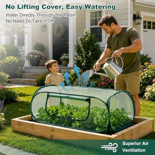 pop-up mesh plant enclosure, plant cover for vegetables showing dimensions
