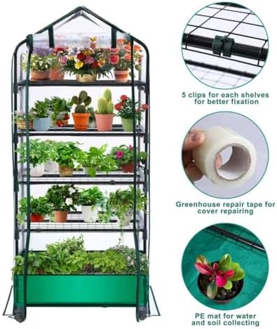 5 tier mini greenhouse with wheels for indoor, side view