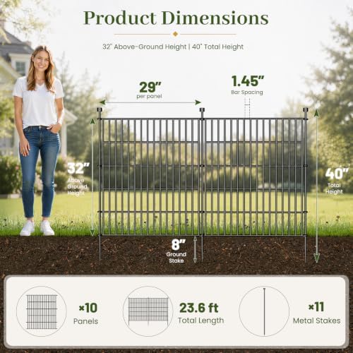 no dig garden fence outdoor for yard, 32in shown in use