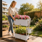 2-tier 27.8"h rolling raised garden bed with wheels, front angle view