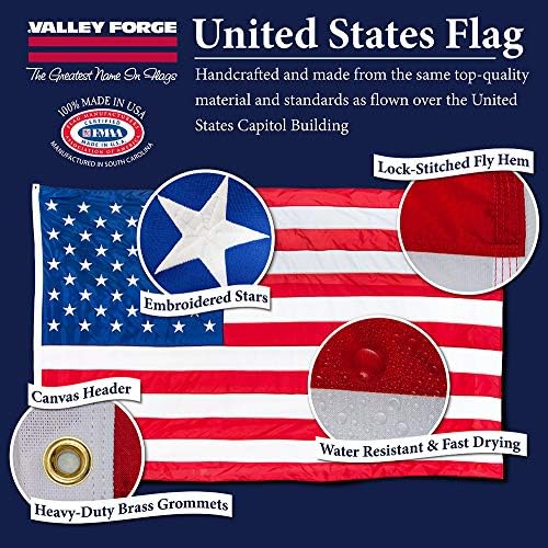 american flag - 100% made in the usa showing dimensions