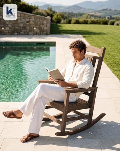 kingyes oversized outdoor rocking chair for adults, porch shown in use