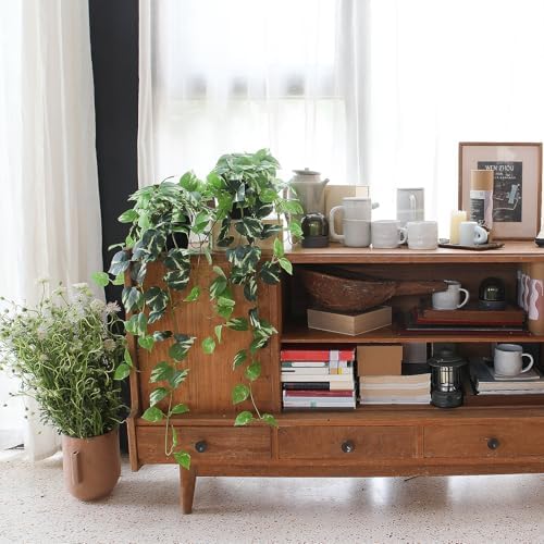 fake pothos hanging plants - 33" set of, side view