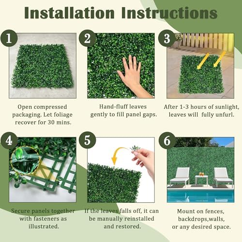 sunnyglade 12 pieces 20"x 20" artificial boxwood panels, package contents