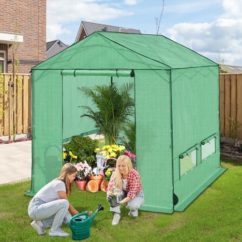 8x8 pop up greenhouse,portable green house kit, green showing dimensions