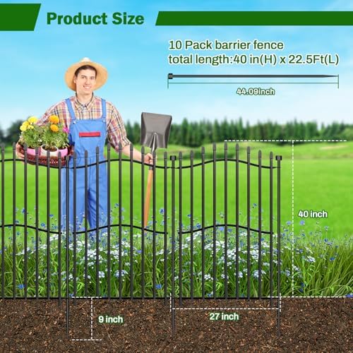 no dig garden fence 40" h x 22.5'l shown in use