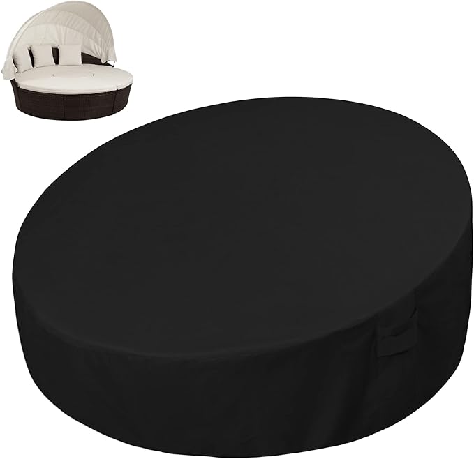 Easy-Going Heavy Duty 600D Outdoor Daybed Cover 75 Inch UV Resistant Patio Round Sofa Cover Waterproof Outdoor Canopy Daybed Sofa Cover with Air Vent 75" Dia x 35"/18" H, Black