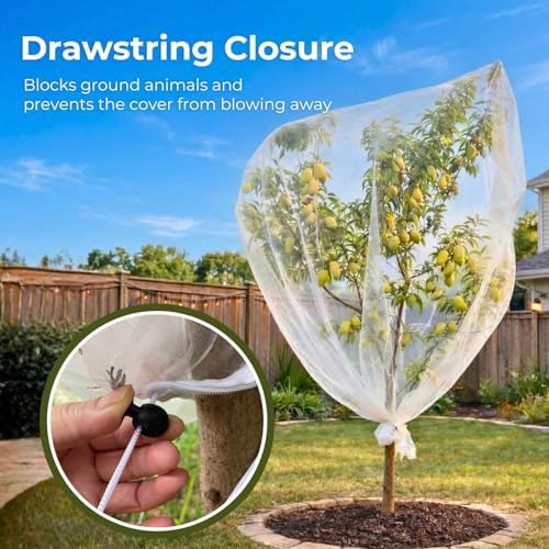 fruit tree netting cover with zipper & drawstring, side view