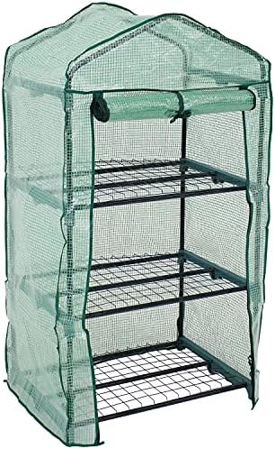 sunnydaze outdoor portable 3-tier mini greenhouse with roll-up, main product view