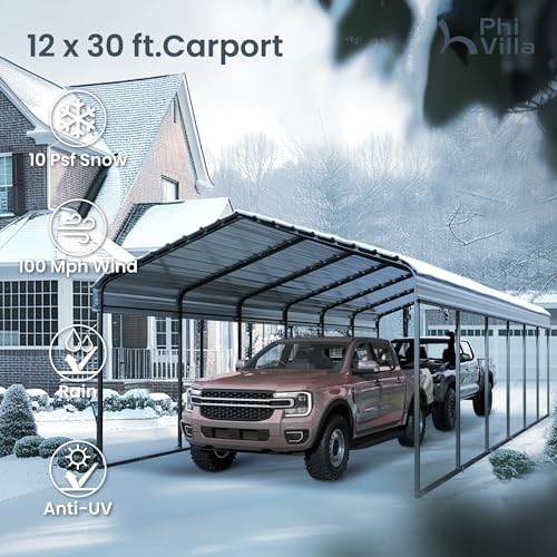 phi villa 12x30 carport, metal carports canopy heavy showing dimensions
