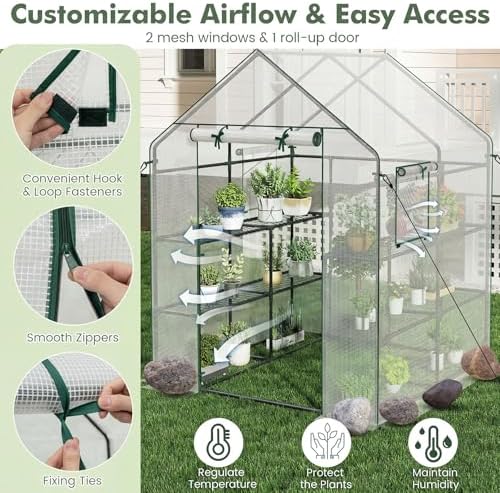 happygrill greenhouses for outdoors, portable greenhouse with pe showing dimensions