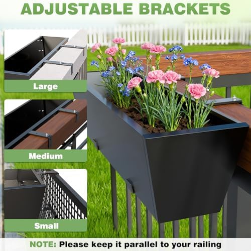 railing planter for outdoor plants 36'' metal hanging, close-up detail