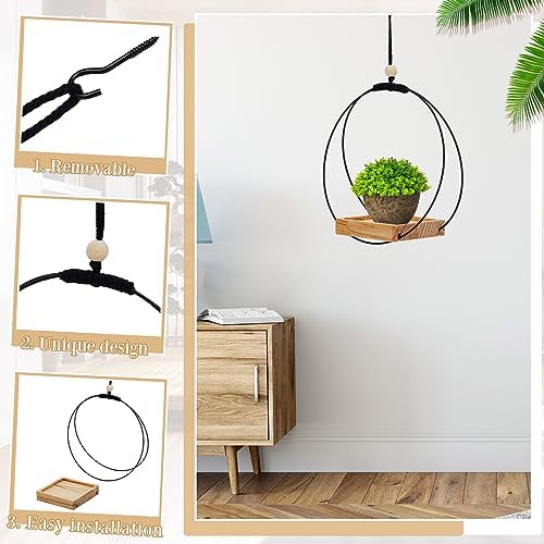 geelin 4 pcs hanging plant holder with wood showing dimensions