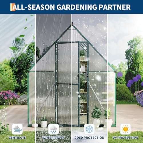 6'x7' aluminum-framed polycarbonate greenhouse, heavy duty polycarbonate greenhouse, side view