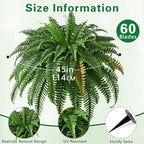 45in fake ferns- large artificial plants outdoor, uv showing dimensions