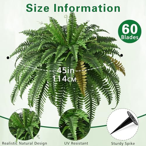 45in fake ferns- large artificial plants outdoor, uv showing dimensions