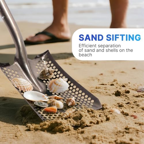 wiker 45in sand sifting shovel with blue fiberglass, close-up detail