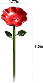 Metal Flower Garden Stakes Bird Bath, Bee Watering Station for Garden with Bee Baths and Butterfly Feeder, Decorative Outdoor Yard Art Flowers, Small Hummingbird Bath Gift for Bird Lovers, Red