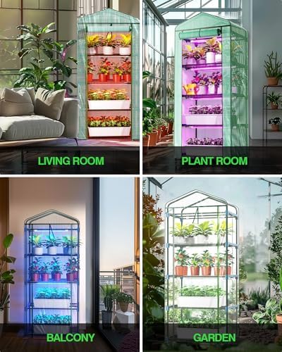 pyy mini indoor greenhouse with grow light, front angle view