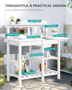 serwall outdoor potting bench with removable sink,gardening table,white, front angle view
