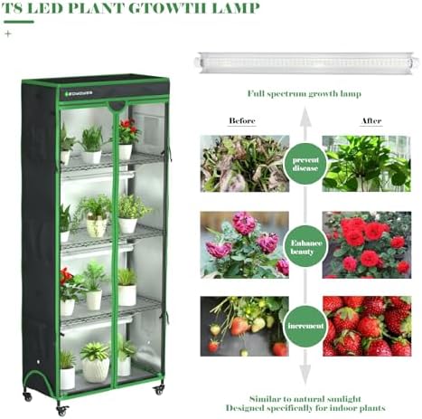 indoor greenhouse with grow light, mini greenhouse with, side view