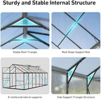 8x10 ft greenhouse with hygrometer, windproof warm plant showing dimensions
