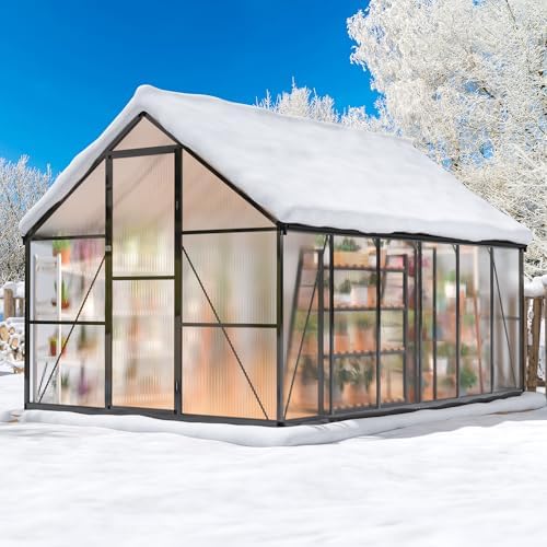 airwire 8×12 ft walk-in polycarbonate greenhouse for outdoor, front angle view