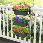 giantex 3-tier vertical railing planter, adjustable hanging planter shown in use