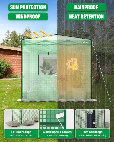 acepic 8x8 instant pop up greenhouses, walk-in greenhouse showing dimensions