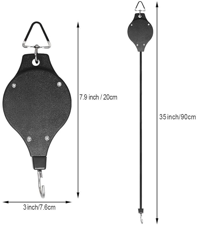 Pack Plant Hook Pulley, Retractable Plant Hanger Easy Reach Hanging Flower Basket for Garden Baskets Pots and Birds Feeder Hang High up and Pull Down to Water Or Feed (Black 2Pack)