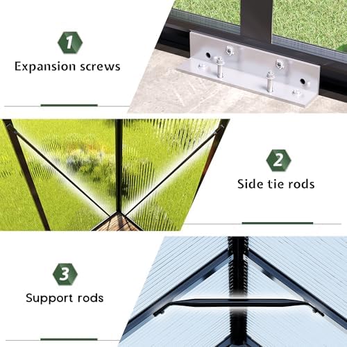 jocisland 6x12 ft walk-in polycarbonate greenhouse with 2, close-up detail
