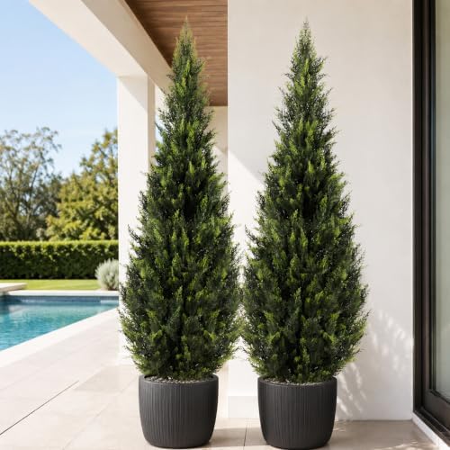 artificial cedar topiary trees, 5 ft uv resistant on a desk or shelf