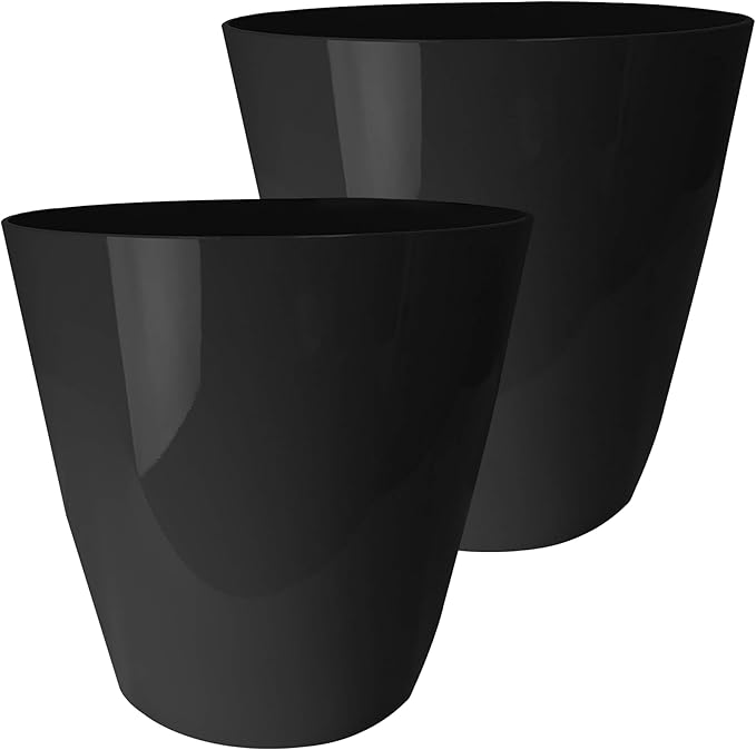 The HC Companies Aria Round Self-Watering Pot - Lightweight Plastic Planter for Herbs & More - Durable Plant Pots for Indoor Plants & Outdoor Plants (8" Glossy Black, Pack of 2)