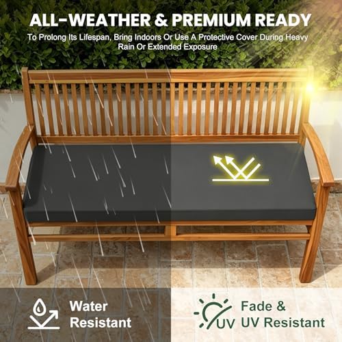 outdoor bench cushion waterproof, 48x18 inch bench cushion shown in use