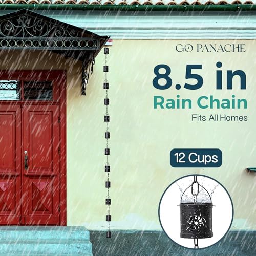 8.5 ft rain chain with 12 aluminum cups, side view