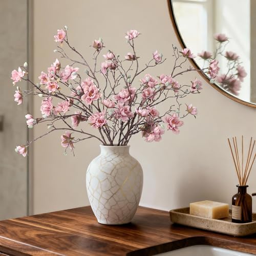 hyeflora 3pcs artificial magnolia flowers stems for spring on a desk or shelf