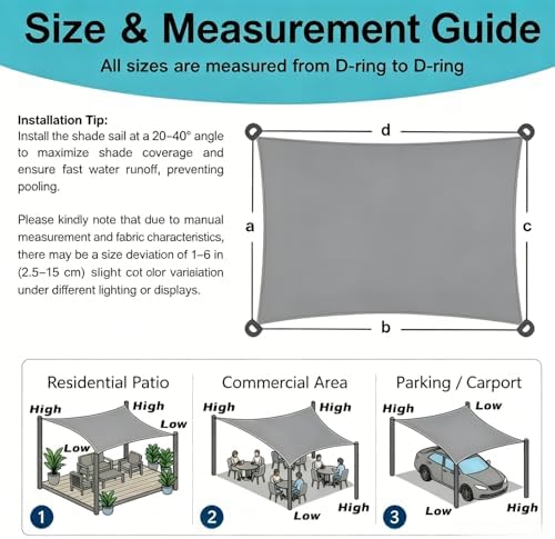 rectangle 8' x 10' gray sun shade sail, side view