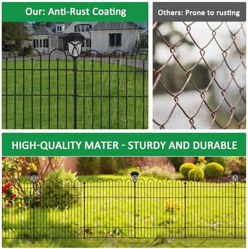 garden fence animal barrier with lights, 5 panels, front angle view