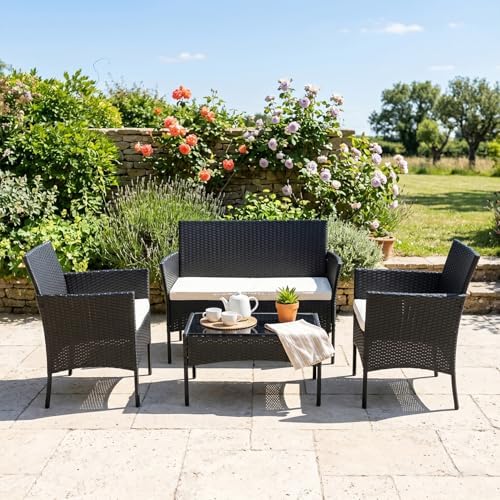 fdw 4-piece patio furniture set | black |, front angle view