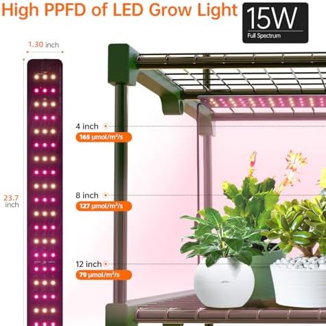 bstrip indoor greenhouse with grow light, 4-tier mini showing dimensions