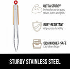 Stainless Steel Kitchen Tongs Set of 2-9" and 12",Locking Metal Food Tongs with Acacia Wood Grips,Barbecue Tongs for Pans and BBQ