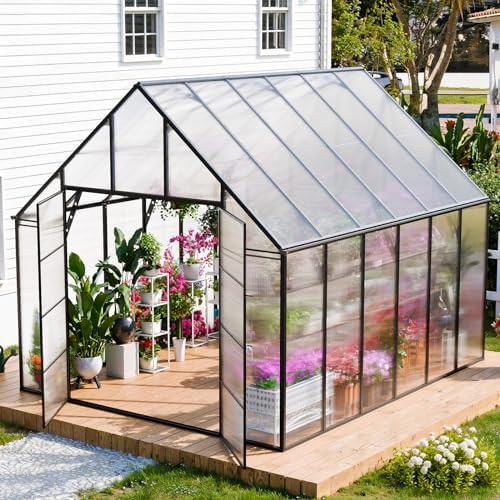 12x10x10 ft extra large greenhouse for outdoors, heavy, front angle view