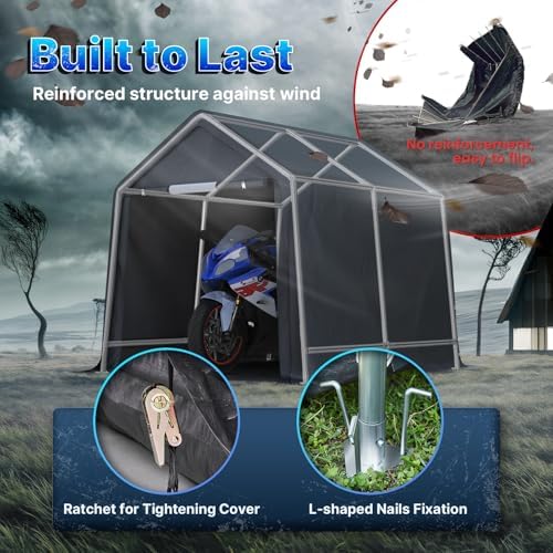 advance outdoor 8x8 ft storage shelter garage tent, side view