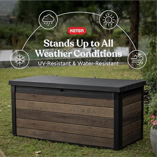 keter signature collection 150 gallon resin deck box, close-up detail