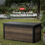 keter signature collection 150 gallon resin deck box, close-up detail