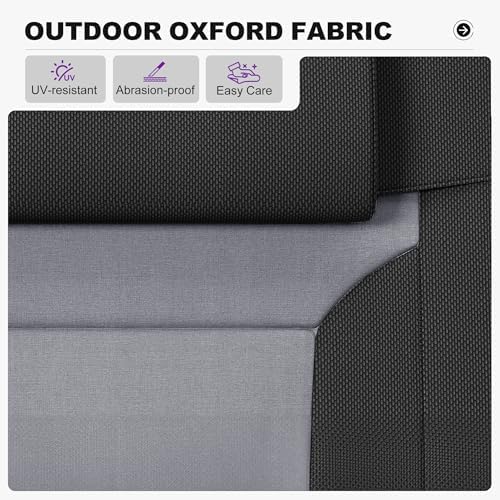 PURPLE LEAF Outdoor Reclining Chair Extra Wide Quilted Cushion, Black Grey | Adjustable pillow, Water-resistant oxford fabric, Reclining backrest, Woodgrain design, Aluminum grips, Light pearl anti-sag